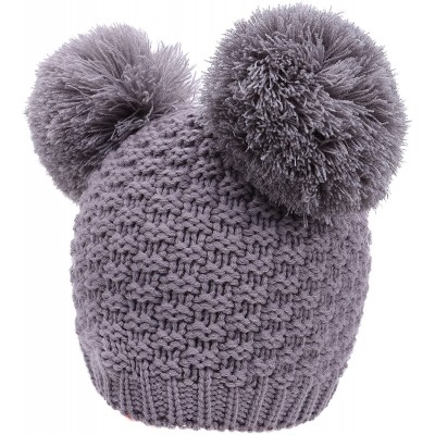 Skullies & Beanies Women's Winter Chunky Knit Beanie Hat w/Double Pompom Ears - Grey - C412O1AT67I $12.41