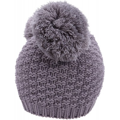 Skullies & Beanies Women's Winter Chunky Knit Beanie Hat w/Double Pompom Ears - Grey - C412O1AT67I $12.41