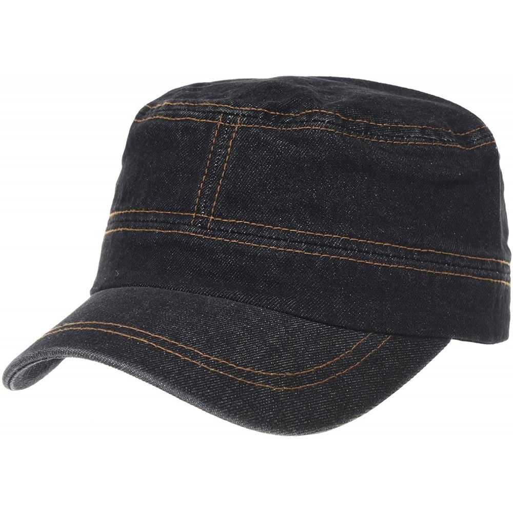 Baseball Caps Army Denim Cadet Cap Cotton Jean Stitch Washed Hat KR4969 - Black - C218DCNSG9E $28.00