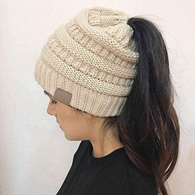 Skullies & Beanies Women Fashion Casual Crochet Knit Hats Skullies Beanie Hat Winter Warm Cap Skullies & Beanies - Beige - CZ...