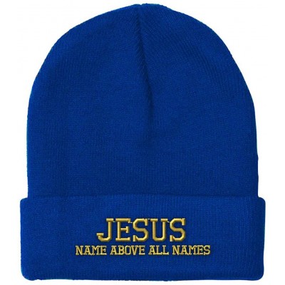 Skullies & Beanies Custom Beanie for Men & Women Jesus Name Above All Embroidery Skull Cap Hat - Royal Blue - C618ZWOLLOU $11.11