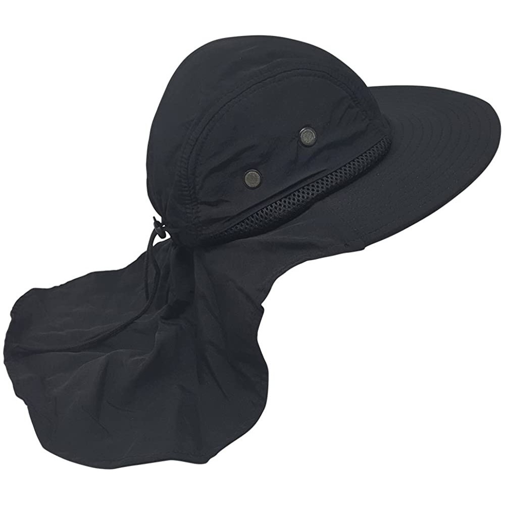 Sun Hats 4 Panel Large Bill Flap Hat - New Black - CB185KZYAMO $11.82