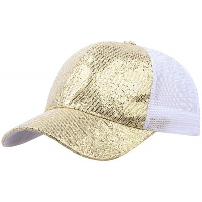 Baseball Caps Hats for Women Girl Baseball Cap Sequins Hip Hop Sun Hat Girl Snapback Mesh Hat - Gold - C018RK4E00Z $7.41
