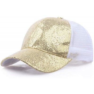 Baseball Caps Hats for Women Girl Baseball Cap Sequins Hip Hop Sun Hat Girl Snapback Mesh Hat - Gold - C018RK4E00Z $7.41