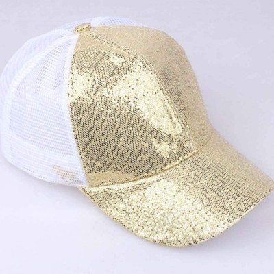 Baseball Caps Hats for Women Girl Baseball Cap Sequins Hip Hop Sun Hat Girl Snapback Mesh Hat - Gold - C018RK4E00Z $7.41