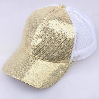 Baseball Caps Hats for Women Girl Baseball Cap Sequins Hip Hop Sun Hat Girl Snapback Mesh Hat - Gold - C018RK4E00Z $7.41