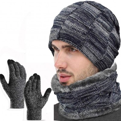 Skullies & Beanies 3Pcs Winter Beanie Hat- Warmer Scarf-Touchscreen Gloves Set for Men Women - Lead - CB18HADI7T0 $11.56