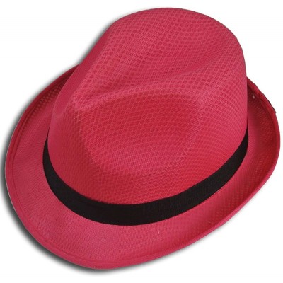 Sun Hats Fedora Hat Fashion Unisex Trilby Cap Summer Beach Sun Straw Panama - Hot Pink - CM11KYTFOLJ $18.54