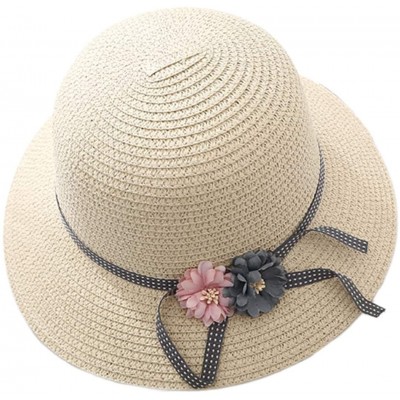 Sun Hats Girls Large Brim Sunhat Wavy Beach Straw Hat Cute Sun Cap - Beige 10 - CU193TO2ZGO $15.76