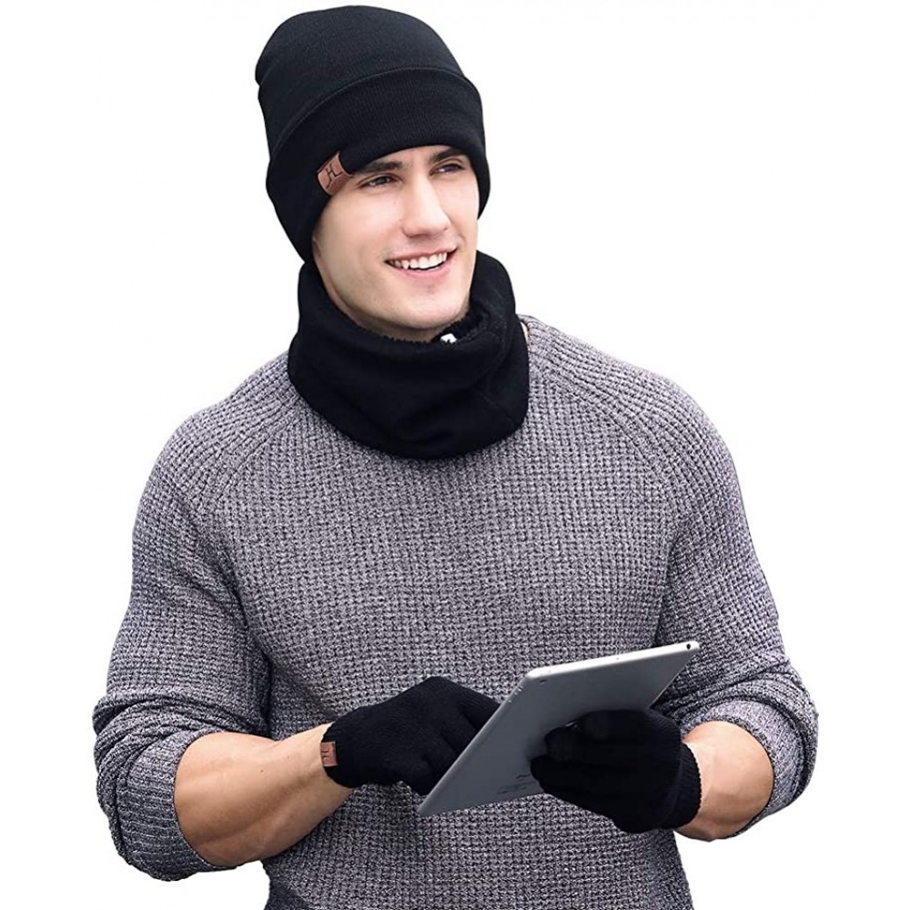 Skullies & Beanies JTJFIT Winter Knitted Hat Scarf Gloves Three Sets for Men and Women-3 Pieces - Black - CX185TZ2MT3 $12.03