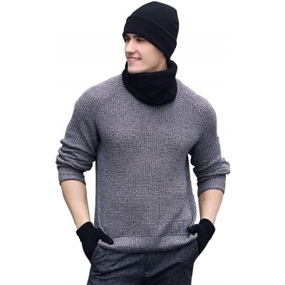 Skullies & Beanies JTJFIT Winter Knitted Hat Scarf Gloves Three Sets for Men and Women-3 Pieces - Black - CX185TZ2MT3 $12.03