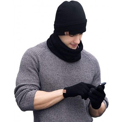 Skullies & Beanies JTJFIT Winter Knitted Hat Scarf Gloves Three Sets for Men and Women-3 Pieces - Black - CX185TZ2MT3 $12.03