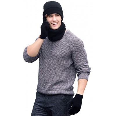 Skullies & Beanies JTJFIT Winter Knitted Hat Scarf Gloves Three Sets for Men and Women-3 Pieces - Black - CX185TZ2MT3 $12.03