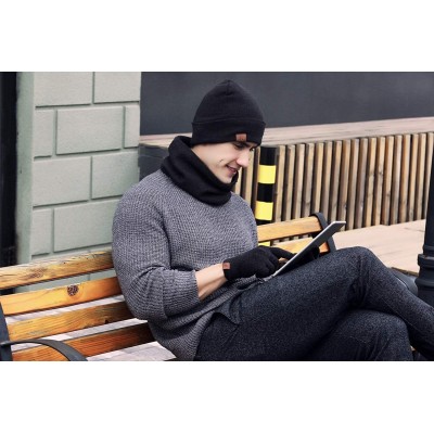 Skullies & Beanies JTJFIT Winter Knitted Hat Scarf Gloves Three Sets for Men and Women-3 Pieces - Black - CX185TZ2MT3 $12.03