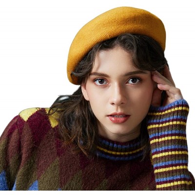 Berets Merino Wool Berets for Women Girls- Classic Plain French Style Artist Hat Gift - 1yellow - 86.6% Merino Wool - CH18YEO...