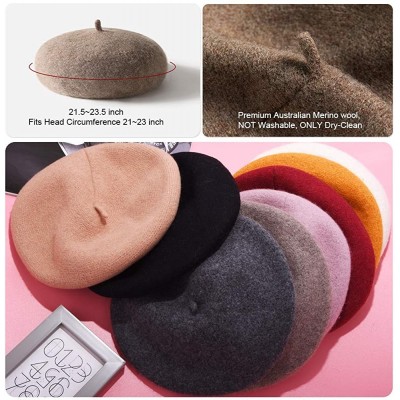 Berets Merino Wool Berets for Women Girls- Classic Plain French Style Artist Hat Gift - 1yellow - 86.6% Merino Wool - CH18YEO...