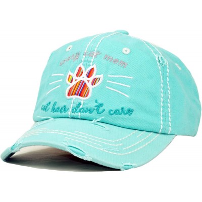 Baseball Caps Vintage Ball Caps for Women Mama Bear Dog Mom Washed Cap - Crazy Cat Mom- Mint - CL18ZYEZO5T $13.12