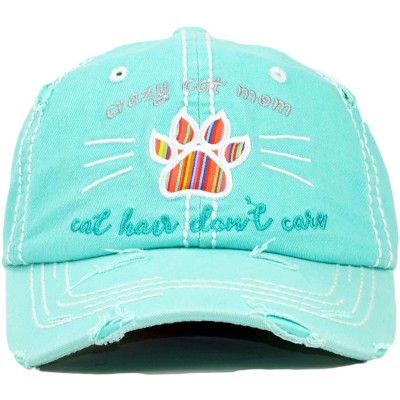 Baseball Caps Vintage Ball Caps for Women Mama Bear Dog Mom Washed Cap - Crazy Cat Mom- Mint - CL18ZYEZO5T $13.12