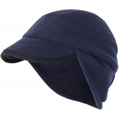 Skullies & Beanies Winter Warm Skull Cap Outdoor Windproof Fleece Earflap Hat with Visor - Navy Blue - CM12897SSWJ $19.99