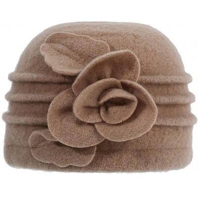 Skullies & Beanies Women's Winter Floral Warm Wool Cloche Bucket Hat Slouch Wrinkled Beanie Cap - Khaki - CY188KNGZ2A $24.40