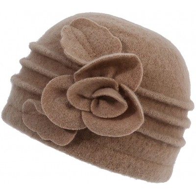 Skullies & Beanies Women's Winter Floral Warm Wool Cloche Bucket Hat Slouch Wrinkled Beanie Cap - Khaki - CY188KNGZ2A $15.85