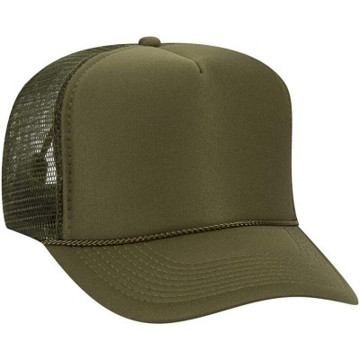 Baseball Caps Polyester Foam Front 5 Panel High Crown Mesh Back Trucker Hat - Ol. Green - CR12EXF21AZ $14.59