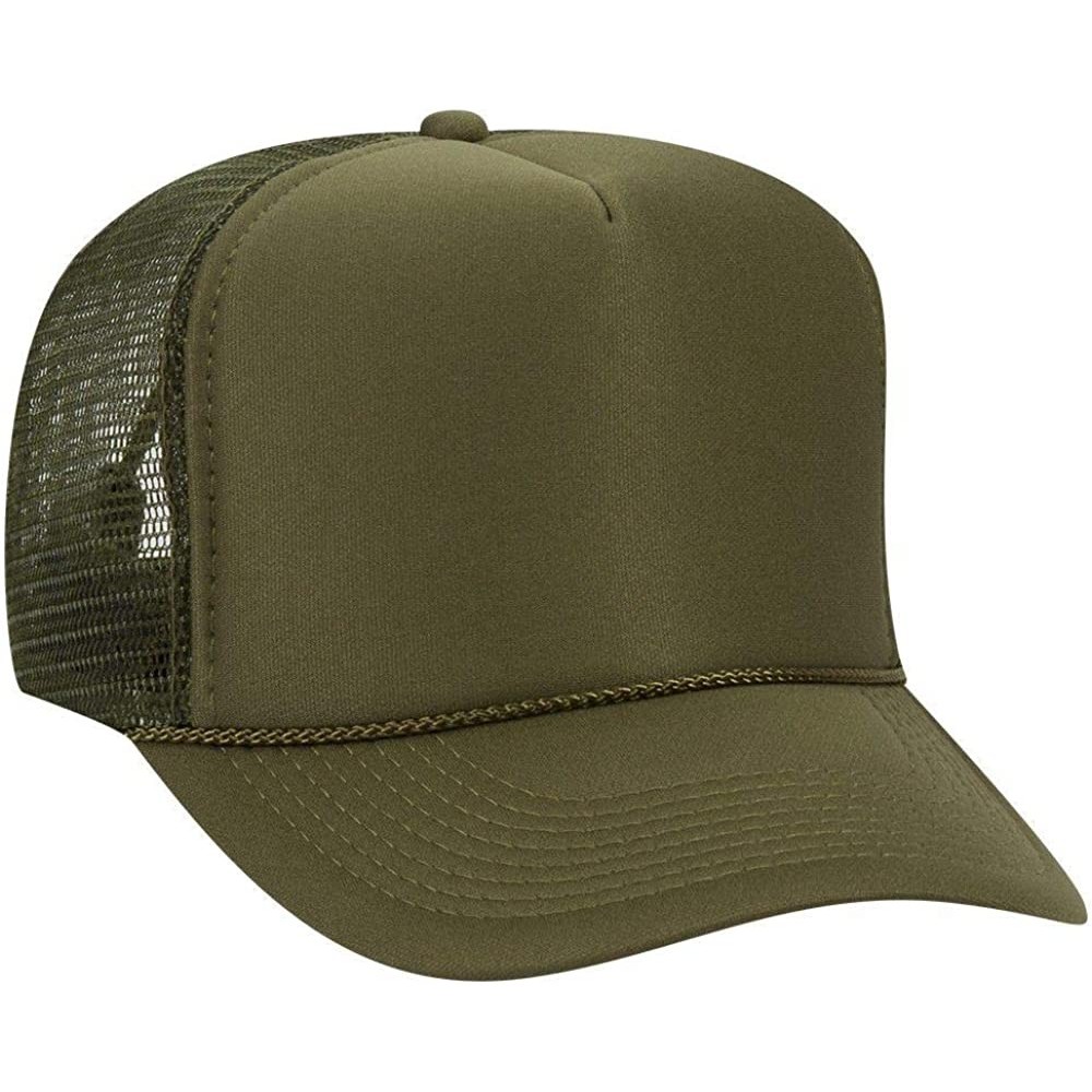 Baseball Caps Polyester Foam Front 5 Panel High Crown Mesh Back Trucker Hat - Ol. Green - CR12EXF21AZ $14.59