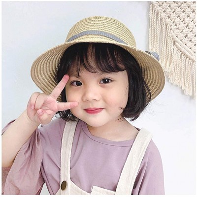 Sun Hats Girls Large Brim Sunhat Wavy Beach Straw Hat Cute Sun Cap - Beige 10 - CU193TO2ZGO $15.76