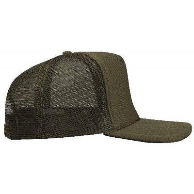 Baseball Caps Polyester Foam Front 5 Panel High Crown Mesh Back Trucker Hat - Ol. Green - CR12EXF21AZ $14.59