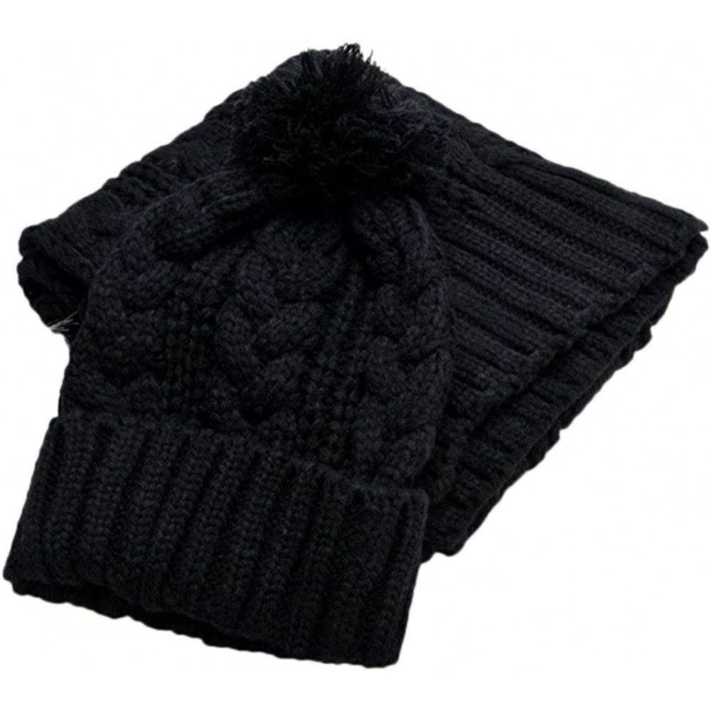 Skullies & Beanies Fashion Women's Warm Crochet Knitted Beanie Hat and Scarf Set with Fur Poms - 3 Black - CC18M3GH8XZ $22.70