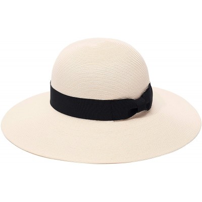Sun Hats Paris Sun Beach Wide Brim Straw Hat Fine Braid UPF50+ for Women - Ivory_bowbk - CC195SY77ZZ $41.86