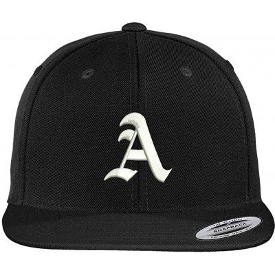 Baseball Caps Old English A Embroidered Flat Bill Snapback Cap - Black - CP12F1DCXVB $15.69