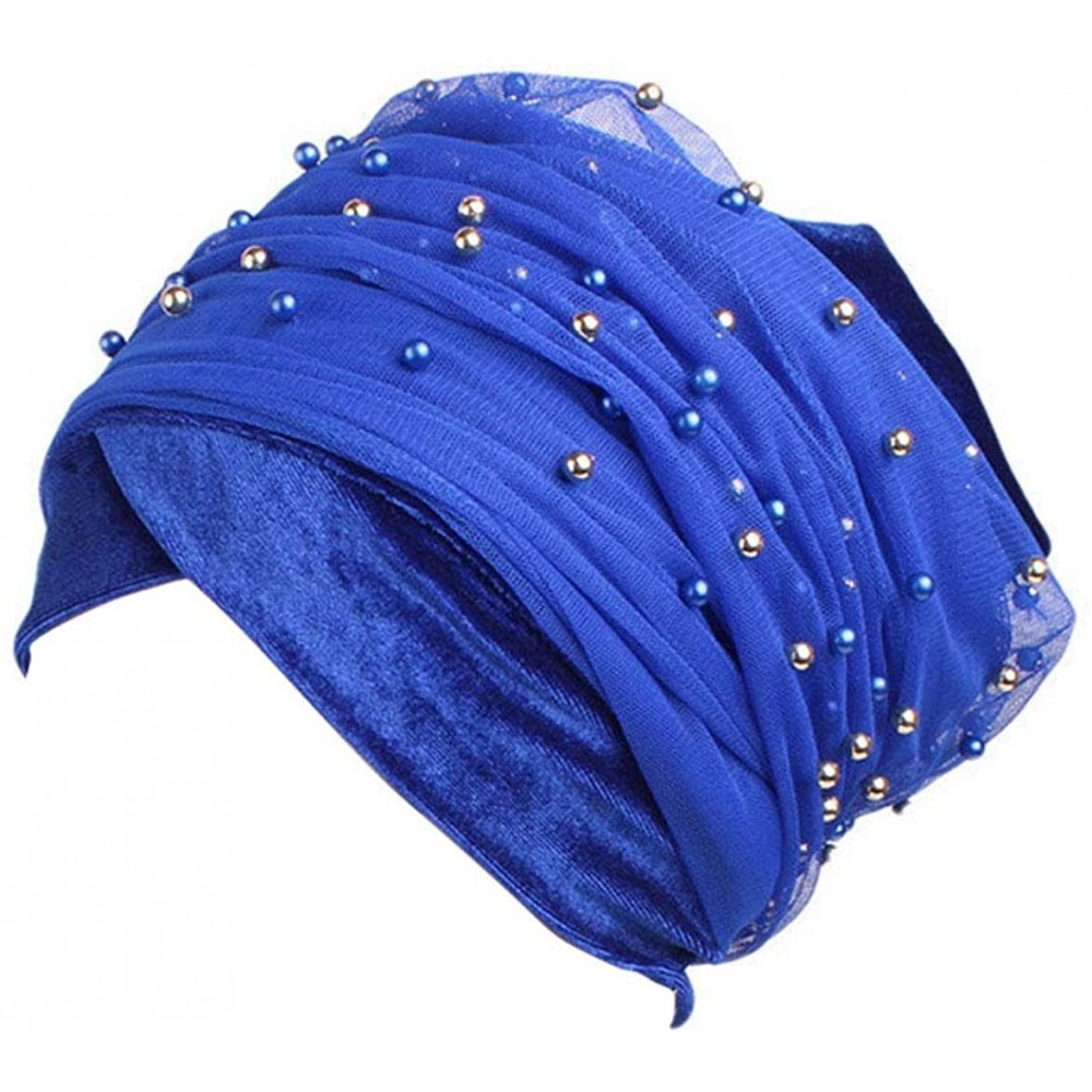 Headbands Women Velvet Turban Hat Headwrap Headscarf Headband Long Head Wrap Hijab Scarf - Cb Beads Royal Blue - CG18Y9AYZM7 ...