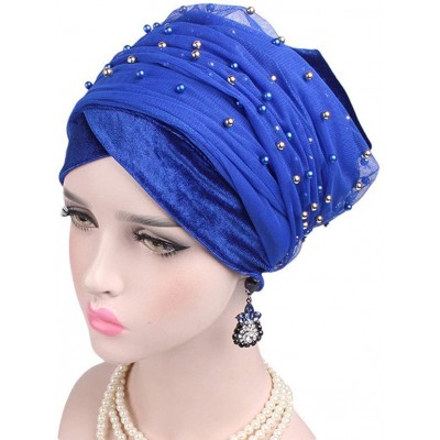 Headbands Women Velvet Turban Hat Headwrap Headscarf Headband Long Head Wrap Hijab Scarf - Cb Beads Royal Blue - CG18Y9AYZM7 ...