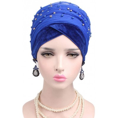 Headbands Women Velvet Turban Hat Headwrap Headscarf Headband Long Head Wrap Hijab Scarf - Cb Beads Royal Blue - CG18Y9AYZM7 ...