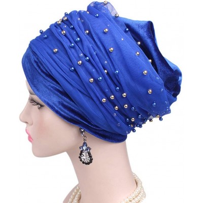 Headbands Women Velvet Turban Hat Headwrap Headscarf Headband Long Head Wrap Hijab Scarf - Cb Beads Royal Blue - CG18Y9AYZM7 ...
