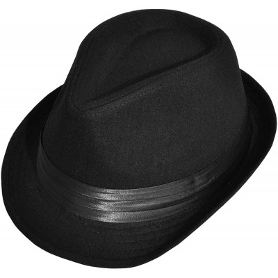 Fedoras Unisex Women Men Short Brim Structured Gangster Manhattan Trilby Fedora Hat - Black - CD1866ELXRG $11.41