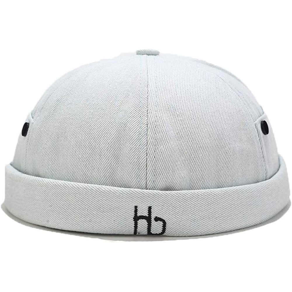 Skullies & Beanies Men Hats Docker Cap Hats Beanie Sailor Cap Worker Hat Rolled Cuff Retro Brimless Hat with Adjustable - CO1...