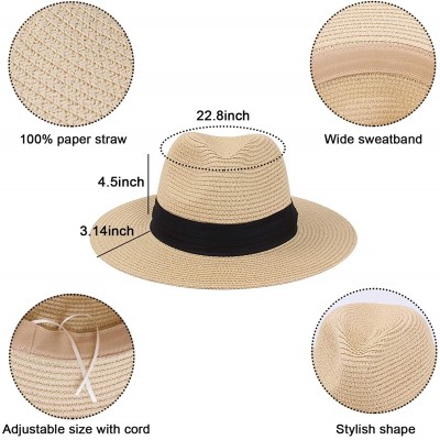 Sun Hats Womens Straw Hat Sun Hat for Women Beach Cap Summer Hats UV Protection UPF50+ - Light Khaki Panama - CW193YAU6DH $14.12