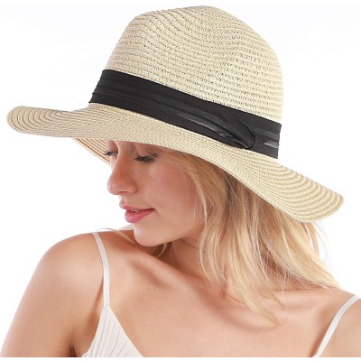 Sun Hats Womens Straw Hat Sun Hat for Women Beach Cap Summer Hats UV Protection UPF50+ - Light Khaki Panama - CW193YAU6DH $14.12