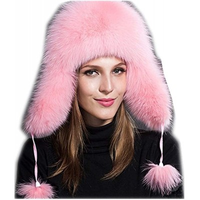 Bomber Hats Mens Winter Hat Real Fox Fur Genuine Leather Russian Ushanka Hats - Pink - CH18ADDCN9T $36.48