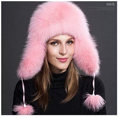 Bomber Hats Mens Winter Hat Real Fox Fur Genuine Leather Russian Ushanka Hats - Pink - CH18ADDCN9T $36.48