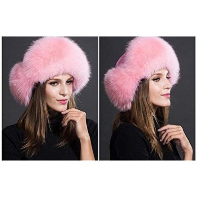 Bomber Hats Mens Winter Hat Real Fox Fur Genuine Leather Russian Ushanka Hats - Pink - CH18ADDCN9T $36.48