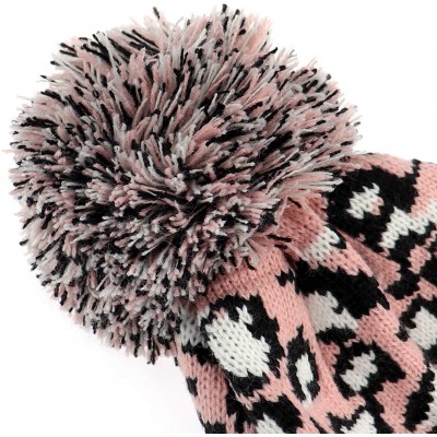 Skullies & Beanies Women Girls Fashion Winter Beanie hat with Leopard Pattern and Fur Pom - Pink - Leopard Pom - CP18AWCM5K7 ...