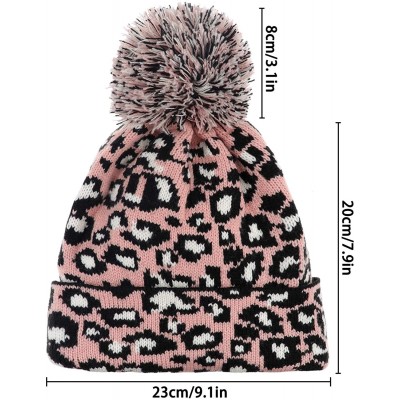 Skullies & Beanies Women Girls Fashion Winter Beanie hat with Leopard Pattern and Fur Pom - Pink - Leopard Pom - CP18AWCM5K7 ...