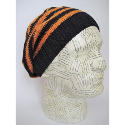 Skullies & Beanies M-147 Slouchy Spring Striped Oversized Beret for Teens and Men - Orange - CR11D12E165 $11.81