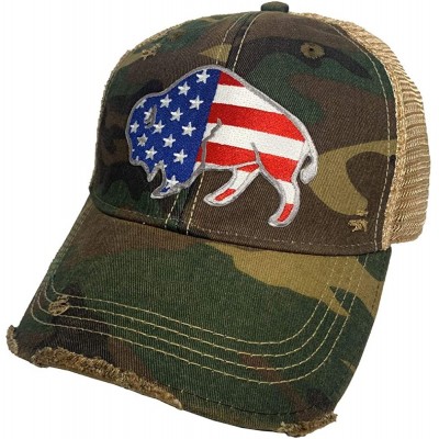 Baseball Caps Distressed Soft Mesh Snap Back Western Themed Women's Hat - American Flag Buffalo – Camo - CQ197M55W05 $37.67