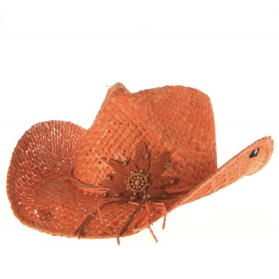 Cowboy Hats Women's Calico Flower Straw Cowgirl Hat - Pgd4023-Tea-O - Orange - CZ11CP3UXP9 $29.98