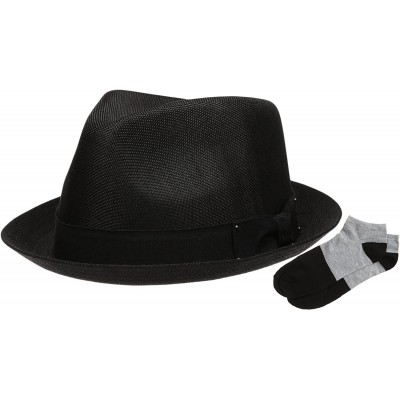 Fedoras Men's Summer Lightweight Linen Fedora Hat with Casual Low Cut Sock - F0960-black - CM12F72HI3T $13.27