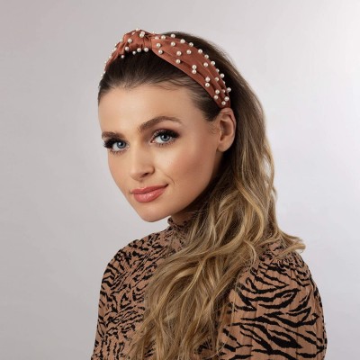 Headbands Ladies Copper Satin With Pearls Top-knot Headband (Satin Copper) - Satin Copper - CP18SDZ7X0T $7.69